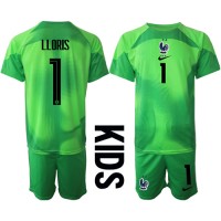 Frankrig Hugo Lloris #1 Målmand Udebane Trøje Børn VM 2022 Kortærmet (+ Korte bukser)